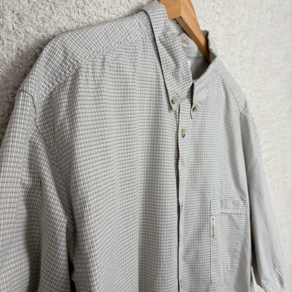 Columbia Sportswear Shirt Mens XXL White Khaki Plaid Short Sleeve Pocket Button - Picture 2 of 11